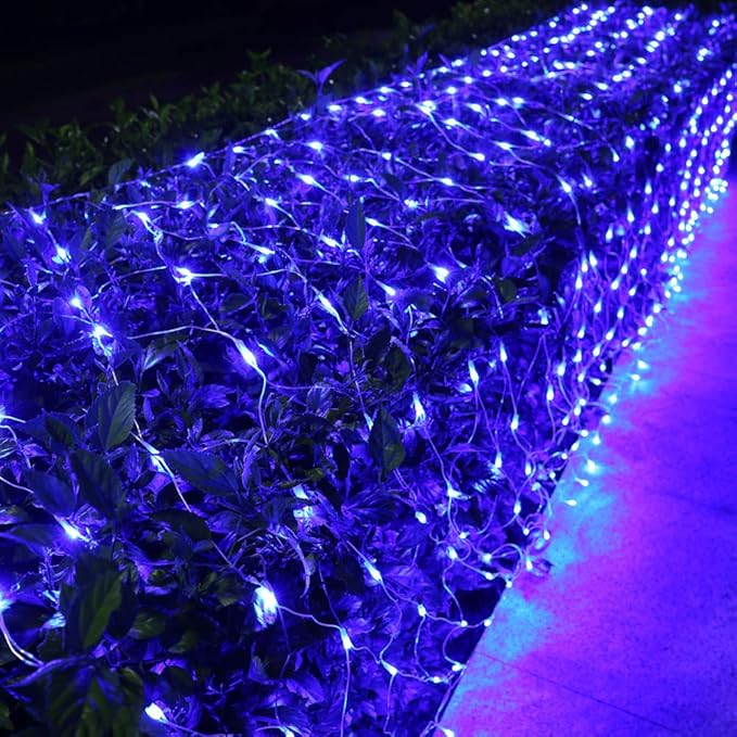 Joomer Christmas Net Lights - 12FT x 5FT 360 LED Plug-in Mesh Lights, Waterproof with 8 Modes, Timer, Connectable for Bushes, Trees, Garden, Outdoor Christmas Decor (Clear Wire, Blue)