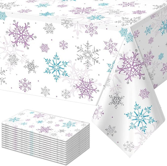 12 Pieces Christmas Snowflake Party Tablecloth Decorations,Plastic Purple and Blue Winter Wonderland Table Cover for Winter Christmas Birthday Holiday Party Decorations and Supplies,54x108 inch