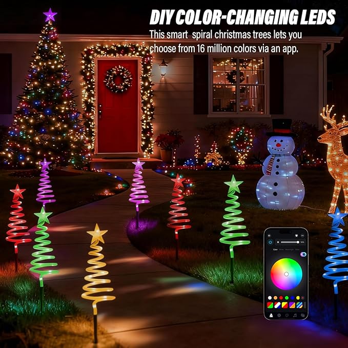8-Piece Set Smart Christmas Spiral Pathway Lights, DIY Color Changing, 80+ Modes, Remote & App Control, Timer, IP44, Christmas Decorations for Outdoor Holiday Xmas Decor