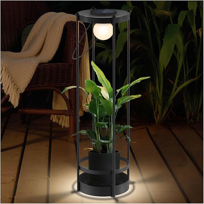 Solar Lights with Plant Stands - Outdoor Solar Floor Lamp, Waterproof Metal Outdoor Lighting for Patio, Yard, Garden, Pathway (35.5" H - 1Pack)