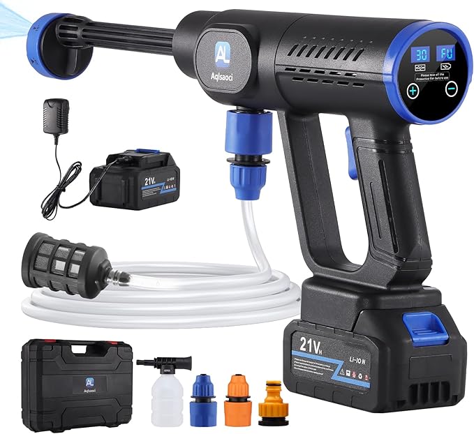Cordless Pressure Washer,1450 PSI Brushless Portable Power Washer with LCD Display & Pressure Adjustable,2¡¿21V Rechargeable Batteries 6-in-1 Nozzle for Car,Patio,RV,Fence & Yard Cleaning