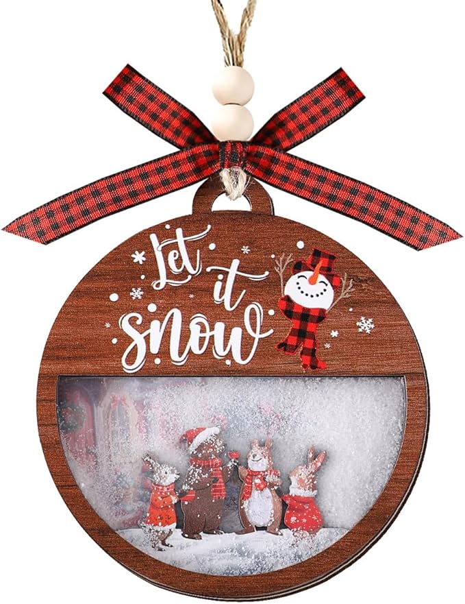 Tesuivra Christmas Tree Decorations Personality - Funny Brown Hanging Ornaments Set - Wooden Bear Santa Snowmen Home Indoor Decor - Uncommon Red and White Themed Xmas Ornaments for Holiday Decorating