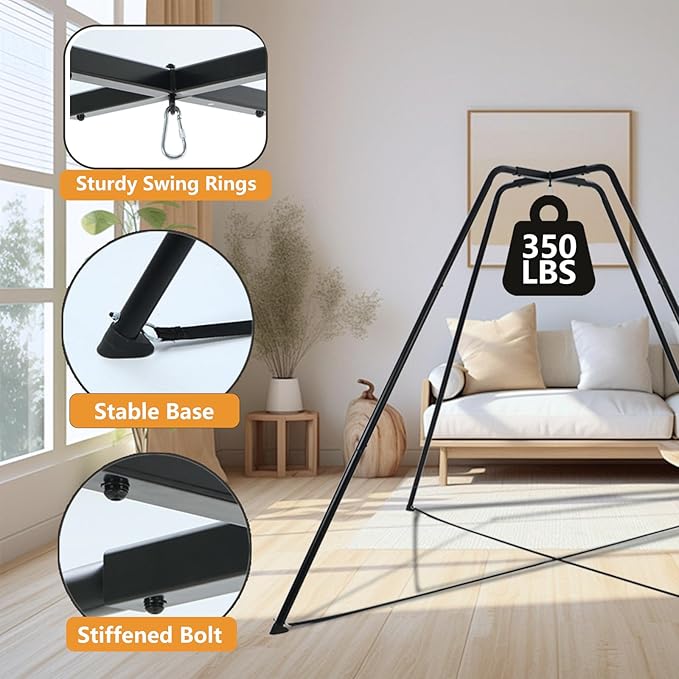 Swing Stand for Kids, 600LBS Heavy Duty Metal Swing Frame for Backyard Indoor, Anti-Rust and All Weather Resistance, Saucer Swing NOT Included (Sensory Swing with Black Stand)