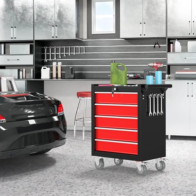 5-Drawer Rolling Tool Chest, Lockable Portable Storage Tool Chest with Wheels, Tool Box for Garage, Workshop, Warehouse & Repair Shop