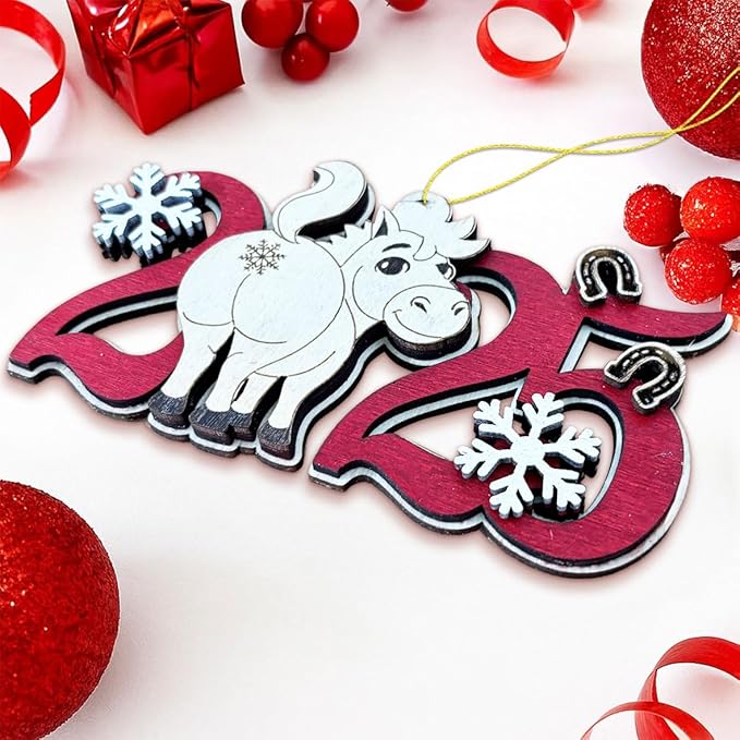 2025 Horse Christmas Ornament – Wooden Holiday Tree Decoration – Cute Horse Keepsake Ornament, Farm Animal Collectible Gift for Christmas 2025