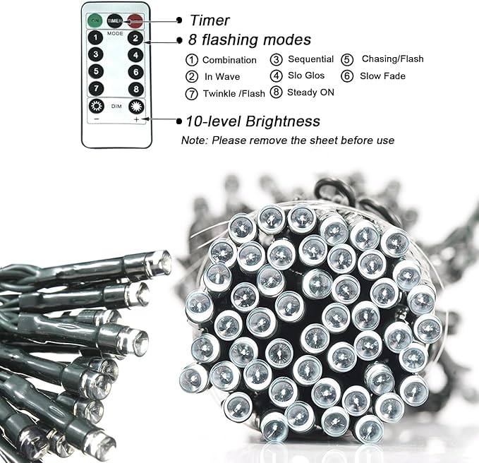 Battery Remote Control String Lights, Christmas Lights 100 LED Clear Mini Lights for Christmas Tree Wedding Indoor Outdoor Wreath Party Garden Thanksgiving Decoration, 36ft Waterproof