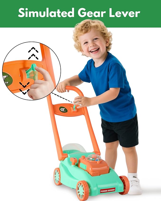 Kids Lawn Mower with Realistic Grass-Cutting Action and Sounds – No Batteries Required | Fun Outdoor Push Toy, Birthday Gift & Holiday Present for 3, 4, 5, 6, 7, 8 Year Old Boys and Girls (Green)