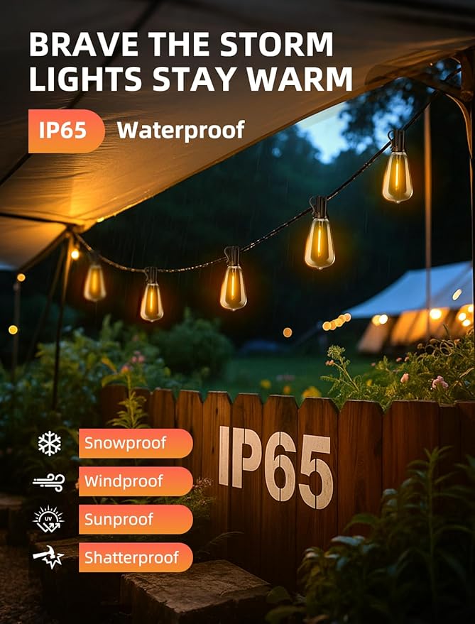 Outdoor Patio String Lights: 150Ft 45M Outside Waterproof Light - Remote Dimmable ST38 Shatterproof Bulb Connectable Hanging Outdoor Electric Lighting - Backyard Yard Gazebo Porch Party