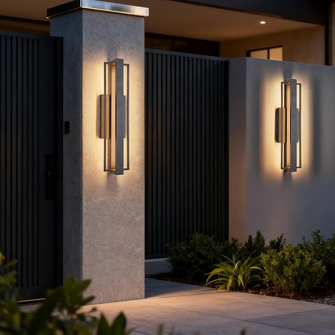 23-inch Modern Large Outdoor Waterproof LED Wall Light,Concealed Lighting Design,IP65 25W 3000K, ADA Compliant,Outdoor Lantern Lights for Porch,Patio,Living Room,Garage,Commercial Plaza