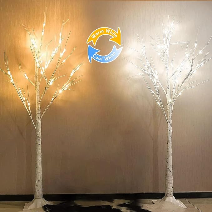 2-Pack 4FT Lighted Birch Tree (Higher Size & Floor Standing), 96 LED Color Changing Birch Christmas Tree Lights for Outdoor 2 Modes Twinkling Christmas Decorations Indoor (Warm White ⇋ Cool White)