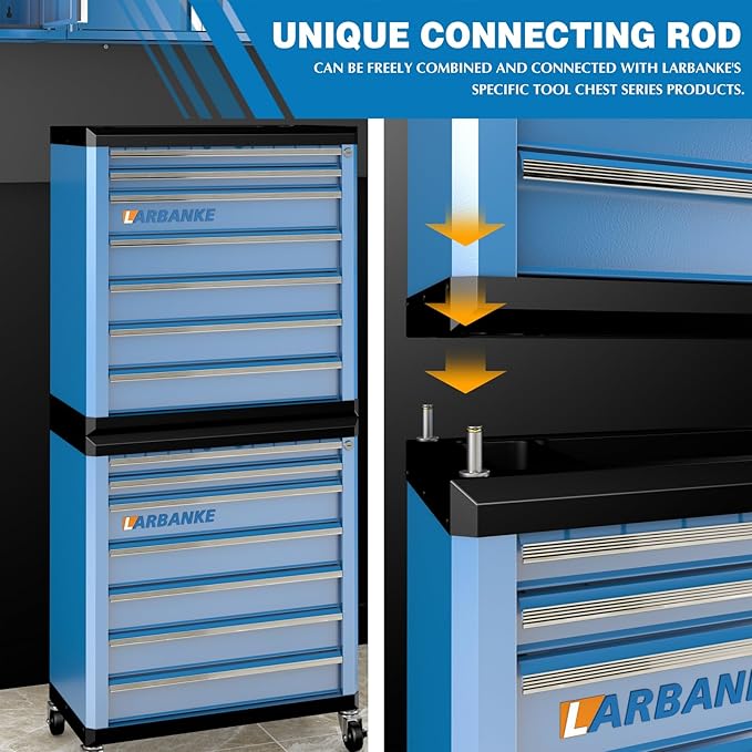 LARBANKE 7-Drawer Rolling Tool Chest with Lock&Keys and Swivel Casters,Tool Chest with Multi-Sizes Drawers and Multifunctional Countertop,Special Connect Rods for Connection with 5-Drawer Tool Cabinet
