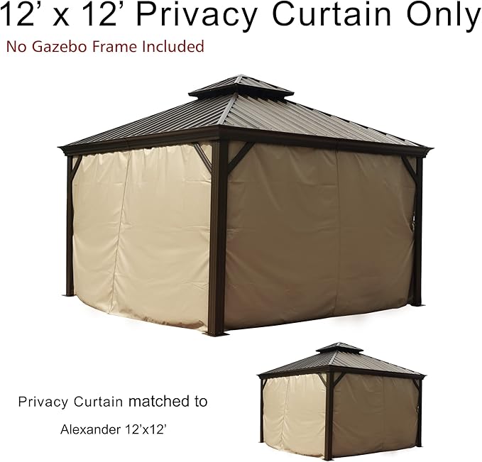 Kozyard Privacy Curtain Outdoor Waterproof Sidewall for Hardtop Patio Gazebo, OEM Replacement for Alexander, Caesar, Rosana and Apollo Model (12ft x12 ft, Brown)
