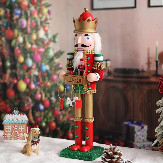 Christmas Nutcracker Decoration - 15 Inch Wooden Soldier Figure Collectible Ornament for Table Desktop Home Christmas Decor Xmas Indoor Decor Red