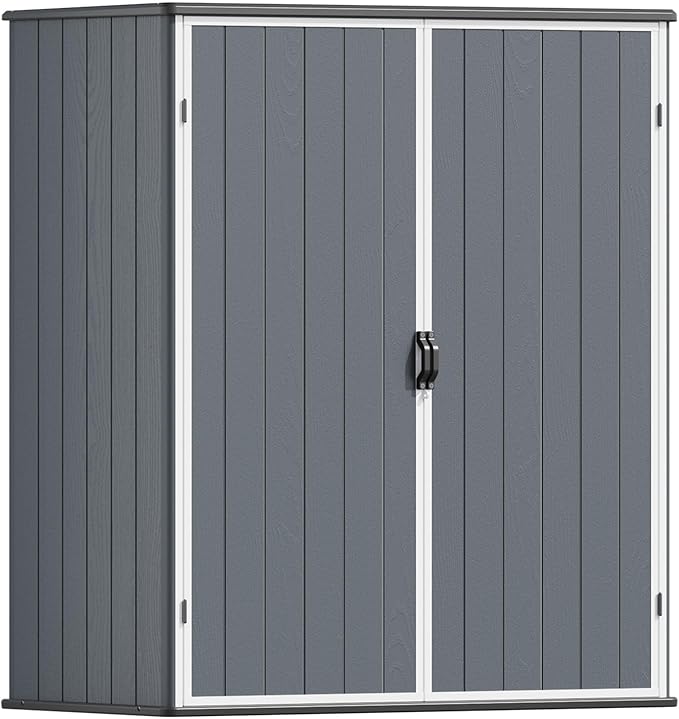 Patiowell Plastic Outdoor Storage Shed, 5 x 3 FT Patio Outdoor Storage Cabinet with Stable Roof & Lockable Doors, Waterproof Resin Shed for Tools, Patio Furnitrue Accessories, Dark Gray