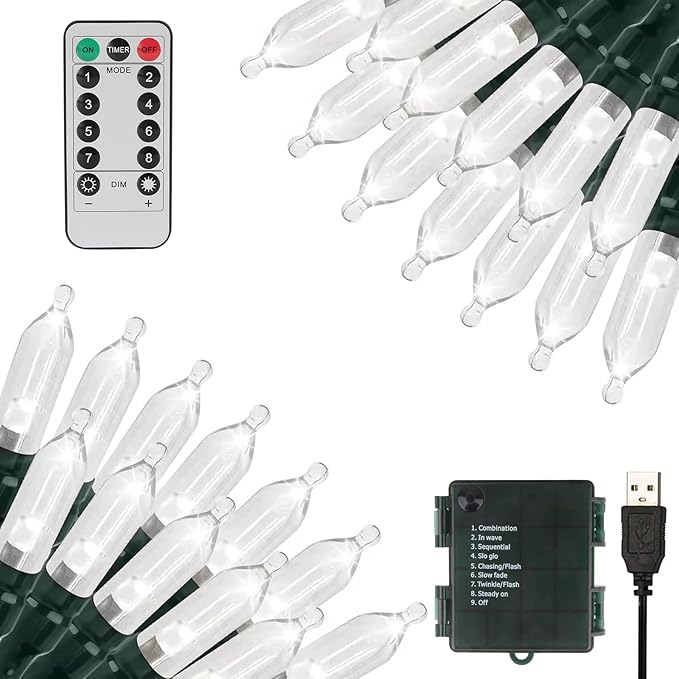 XTF2015 Christmas Lights 66ft 200 LED String Lights Timer Memory Function USB or Batter y Powered Waterproof String Light for Indoor Outdoor Decoration (Cool White)