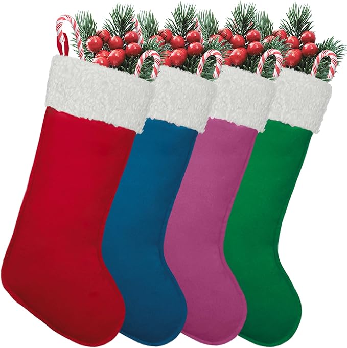 4 Pack Christmas Stockings 20 Inches Large Merry Christmas Stocking Holiday Party Decor Hanging Tree Fireplace Mantle Ornaments Decorations (4, Multi-Large)