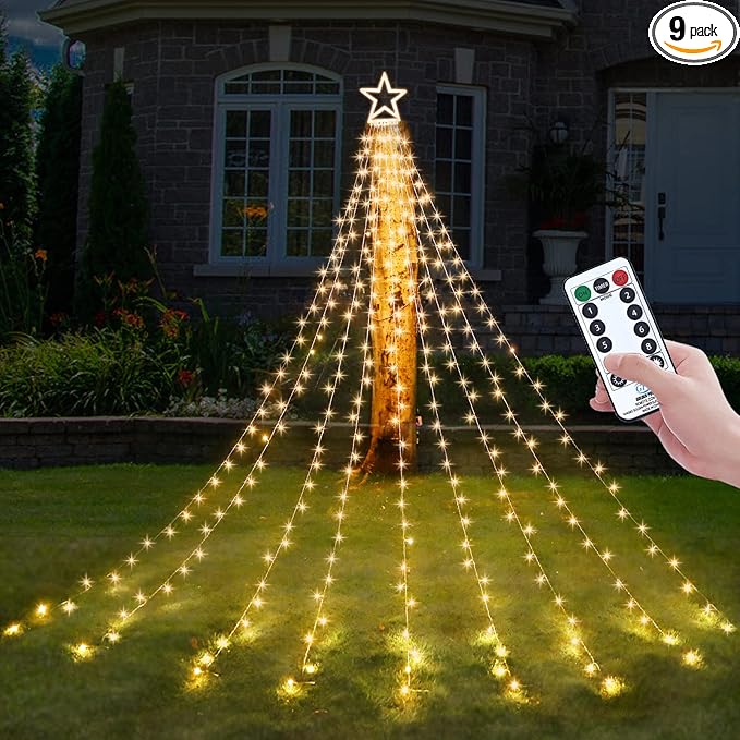 Decute Christmas Decorations Outdoor String Lights 8 Modes and Timer with Remote, Waterproof 320 LED Christmas Tree Lights Star Lights for Yard Garden Backyard Wedding Holiday Decor Warm White