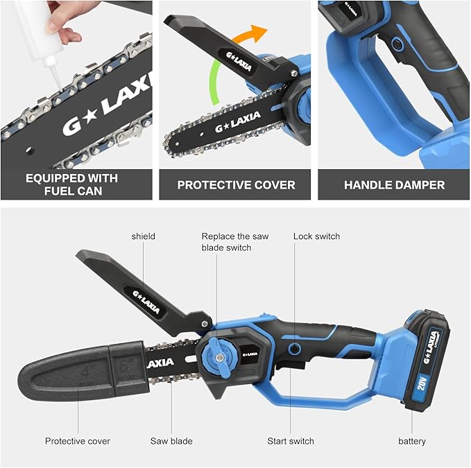 Battery Chainsaw 6 Inch with 2 batteries, Handheld Chain Saw Pruning Shears Chainsaw for Tree Branches, Courtyard