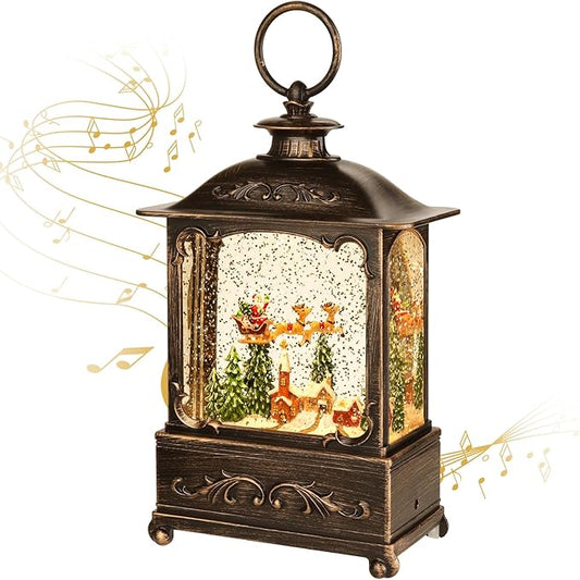 Christmas Decorations Christma Lanterns,Christmas Snow Globe Lantern-with USB+ Music Christmas Water Lantern Snow Globe Portable Creative Cute Christma Decorations and Charming Gifts
