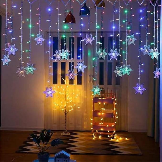 LED Christmas Curtain Lights,Snowflake Lights Decorations with Remote Control,USB Powered 24 Snowflakes 120 LEDs Window String Lights with 8 Modes Decor Christmas Wedding Party Wall Home Decor