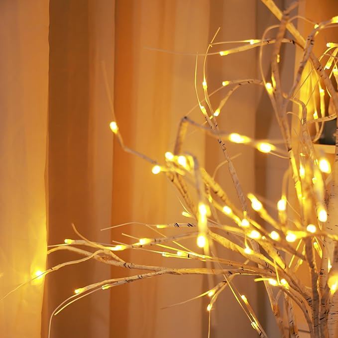 6FT, 5FT and 4FT, Set of 3 Pack Christmas Lighted Birch Tree, Higher Size & Timer Function, 300 LED Twinkling Twig Birch Christmas Tree with Warm White Lights for Indoor Outdoor Christmas Decorations