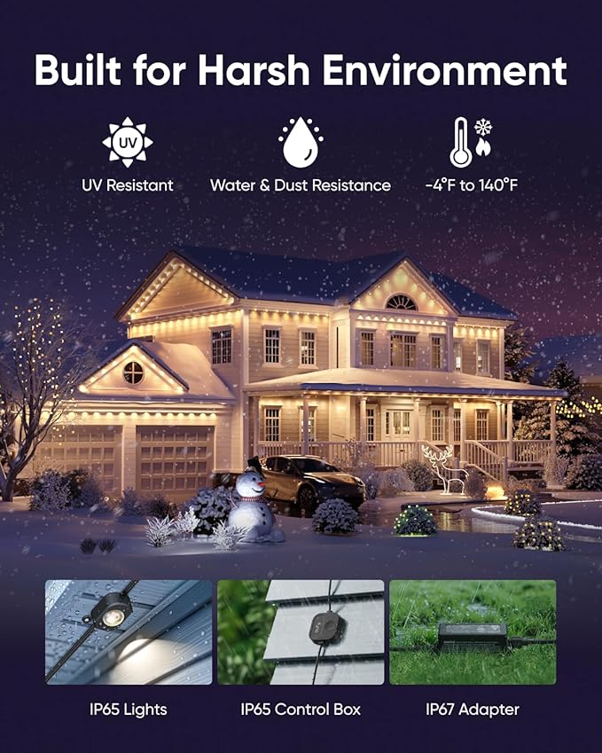 eufy Permanent Outdoor Lights E22, 100ft with 60 Triple-LED Lights, Smart RGBWW, Daily and Holiday, Up to IP67 Waterproof, AI Lighting Themes for Halloween, Christmas, Links with Cameras, Black