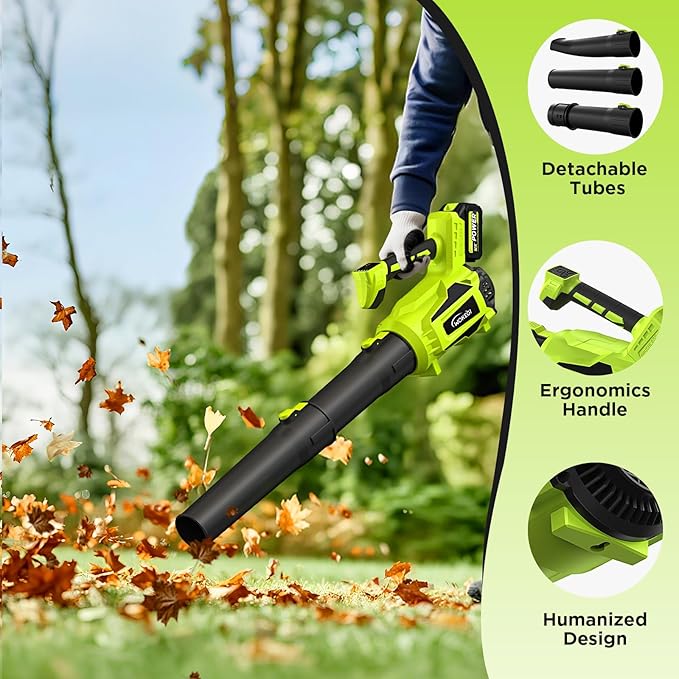 Leaf Blower Cordless, 580CFM Lightweight & Powerful Electric Handheld with 5+1 Speed Modes, Includes 2 Batteries & Fast Charger Kit for Lawn, Patio, Dust, Leaves, Car Drying and Light Snow