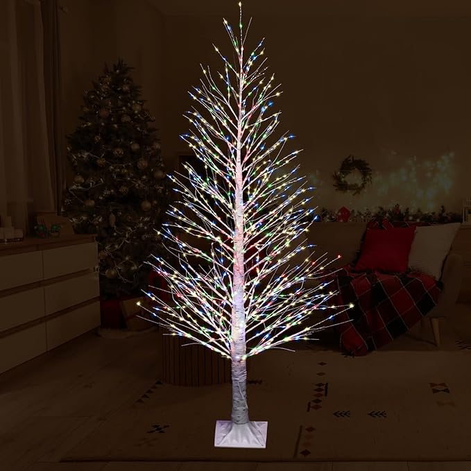 7FT Lighted Birch Tree 1000 LED Multicolor Light with Twinkle Lights, Twinkling or Steady Function for Selected, LED Christmas Tree with Lights for Indoor Outdoor Christmas Decoration