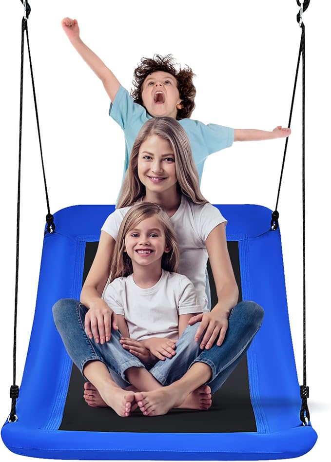 Costzon 700 lbs Giant 60'' Platform Tree Swing for Kids and Adult, Indoor/Outdoor Large Swing with Oxford Fabric, Adjustable Hanging Ropes, Suitable for Park, Playground, Backyard (Blue)