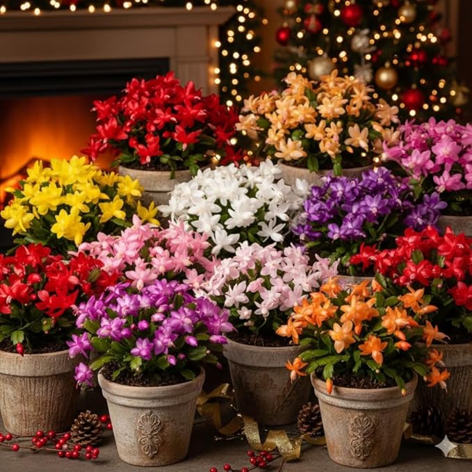 2 Mixed Christmas Cactus Plants, Thanksgiving Cactus 3-6 Inch Tall, Winter Succulents Flowers Container Hanging Basket Indoor Outdoor Planting