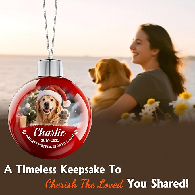 Personalized Pet Memorial Christmas Ornament - Custom Photo & Text Christmas Balls, Customized Dogs Sympathy Gifts, Pet in Memory Keepsake, Dog Memorial Gifts for Loss of Dog, Cat