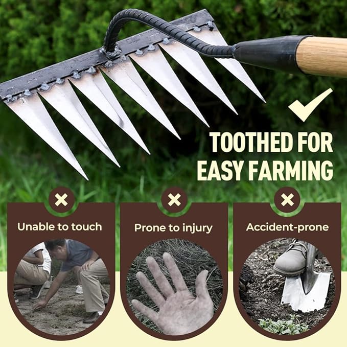 Carbon Steel Garden Hand Rake, 2026 New Garden Hand Rake Tool Carbon Steel 5/6/7/8 Teeth, Heavy Duty Weed Remover Tool Garden Weed Pulling Tool for Yard, Farm, Soil & Lawn Care (6 Teeth)