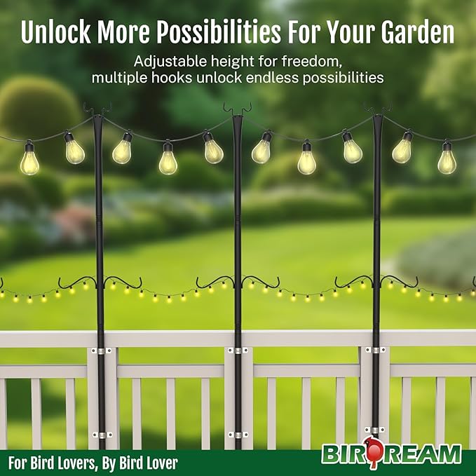 Birdream 4 Pack 10FT String Light Poles for Outside with Shepherd's Hook, Metal Pole for Garden Backyard Patio Decor Decoractions