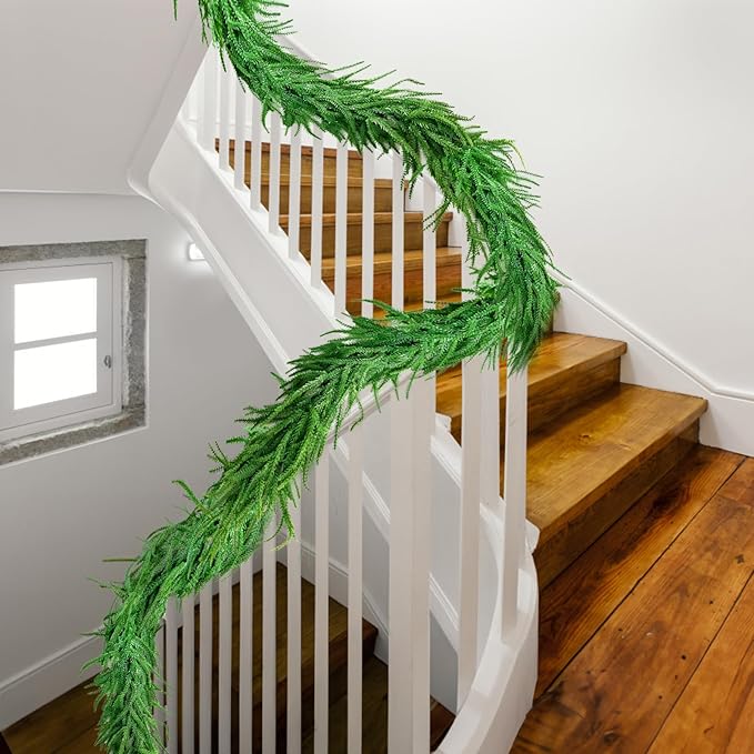 Christmas Garland 2pcs 6Ft Norfolk Pine Garlands for Mantle Decor, Artificial Greenery Garland for Fireplace, Table, Wall, Indoor Outdoor Christmas Decoration