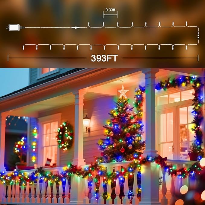 393 FT Christmas Light 1000 LED Xmas Lights Outdoor Christams String Lights Waterproof 8 Modes & Timer, Fairy Lights Plug in for Weeding, Patio, Party, Holiday,Christmas Decor