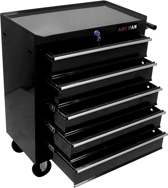 RYH 5Drawers Rolling Tool Chest & Tool Box on Wheels | Heavy Duty Metal Cart with Ball Bearing Drawers | Fits US General Tool Box for Garage Storage (Black, 5 Drawers£¨29.9 H ¡¿ 24.2 W ¡¿ 12.9 D)