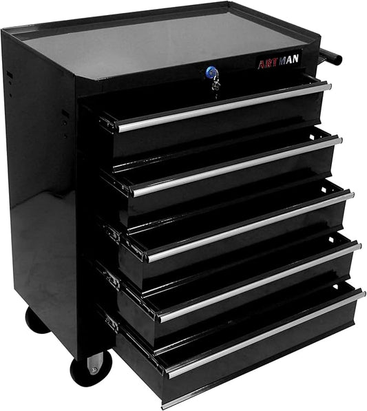 RYH 5Drawers Rolling Tool Chest & Tool Box on Wheels | Heavy Duty Metal Cart with Ball Bearing Drawers | Fits US General Tool Box for Garage Storage (Black, 5 Drawers£¨29.9 H ¡¿ 24.2 W ¡¿ 12.9 D)