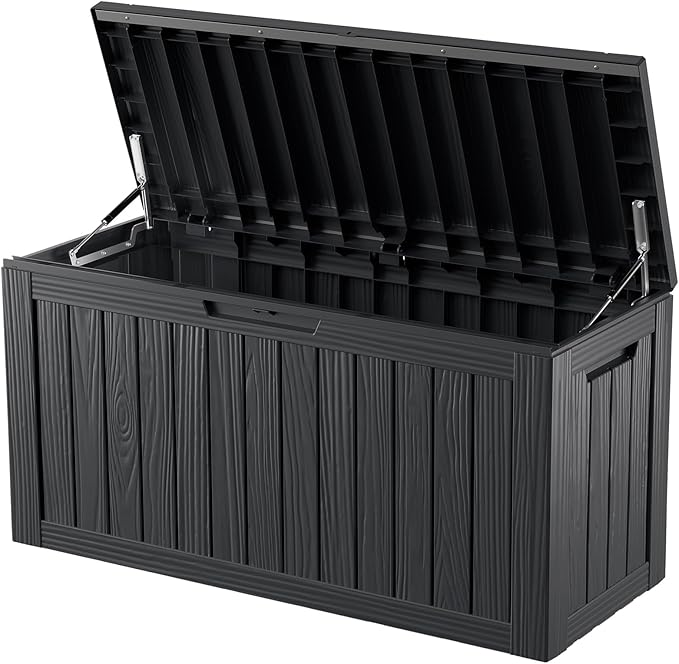 Mersco 80 Gallon Double-Wall Resin Deck Box - Lockable Waterproof Outdoor Storage Box, 515lbs Capacity & Doubles as Seating for Patio Furniture - Garden Tools, Pool Accessories (Black)