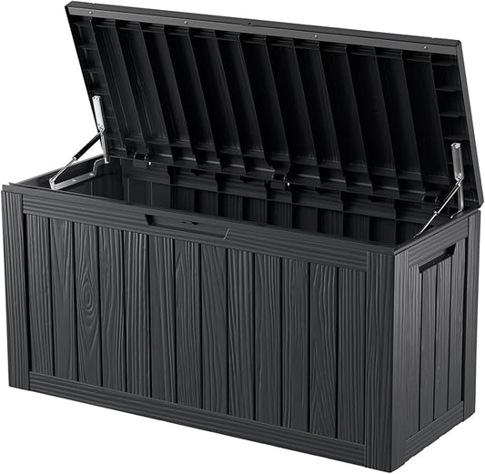 Mersco 80 Gallon Double-Wall Resin Deck Box - Lockable Waterproof Outdoor Storage Box, 515lbs Capacity & Doubles as Seating for Patio Furniture - Garden Tools, Pool Accessories (Black)