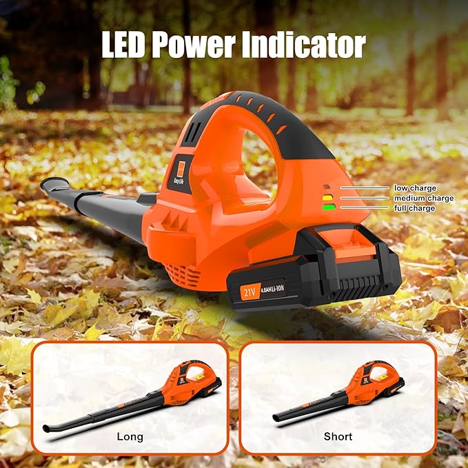 21V Leaf Blower Cordless | Handheld Electric Lightweight Blower with 4.0Ah Rechargeable Battery & Fast Charger | Adjustable Speeds, Portable Design for Lawn, Patio, Yard, Sidewalk Cleaning