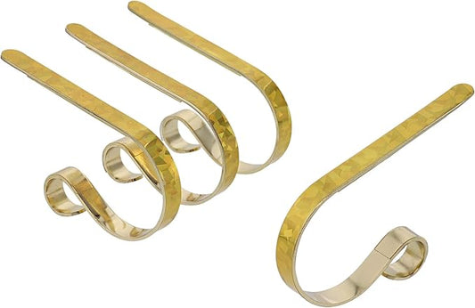 Haute Decor The Original MantleClip Stocking Holder - 4 Pack (Prismatic Gold) - Hang Christmas Stockings Safely and Securely from Mantels Up to 3 Inches Thick