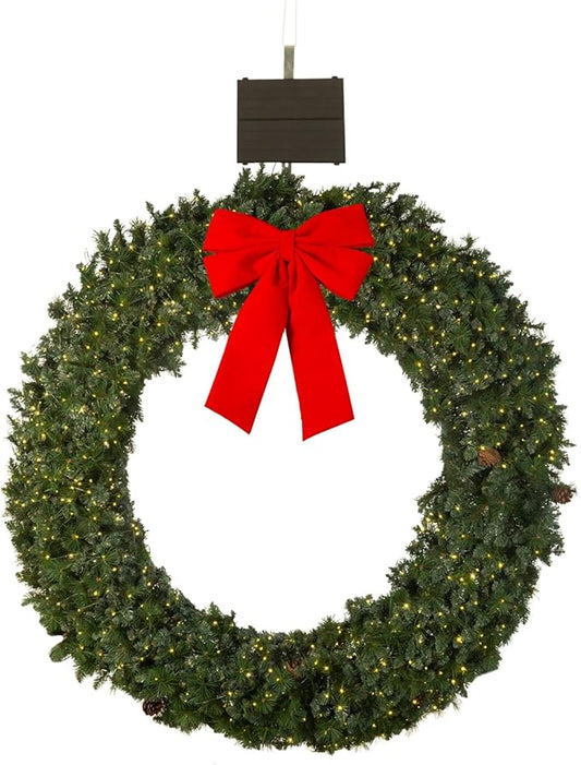 Solar Extra Large Christmas Wreath 84Inch Pre-Lit Solar 800 Led Warm White Lights Holiday Artificial Decor Lighted Wreath Outdoor Store Business Garage Green Christmas Decorations(8401)