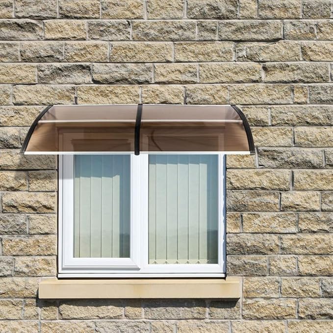 Window Awning Door Canopy Exterior- 38" x 80" Aluminum Door Awning, Polycarbonate Cover Patio Canopy Awning for House, Outside, Rain Snow & UV Resistant (Brown Board & Black Bracket)