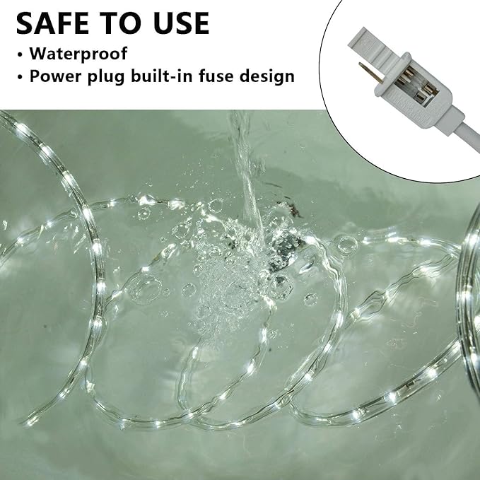 SURNIE Rope Lights Outdoor Waterproof Daylight White: LED 25FT Cuttable Outside Bright 110V Lighting 6000K Flexible Cool Clear Tube, Indoor Deck Patio Xmas Camping Decor, Not Flat Strip