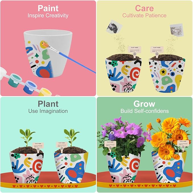 QSQSRUCH 4 Set Flower Garden Kit for Kid, Painting & Plant Kits for Ages 4-8,Arts and Crafts Set, Girls Gifts 8-10,Girls Toys Age 6-8, Gift for 4 5 6 7 8 9 10+ Year Old Girl