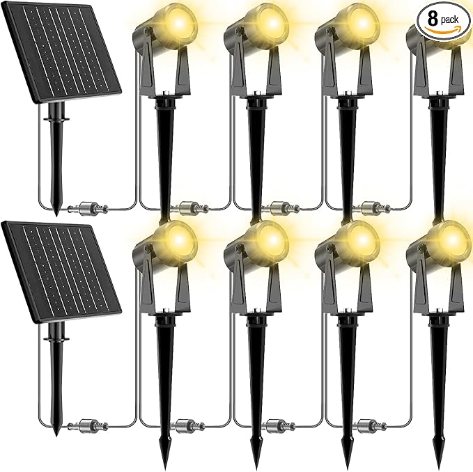 ZYAN Solar Landscape Spot Lights Outdoor 48ft Cable 12W Monocrystalline Panels & USB-C Powered 10800mAh All-Night Lighting Auto Dusk to Dawn IP65 Waterproof Warm White LED Uplights Yard Pathway Tree