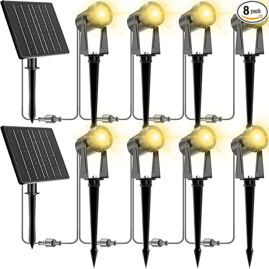 ZYAN Solar Landscape Spot Lights Outdoor 48ft Cable 12W Monocrystalline Panels & USB-C Powered 10800mAh All-Night Lighting Auto Dusk to Dawn IP65 Waterproof Warm White LED Uplights Yard Pathway Tree