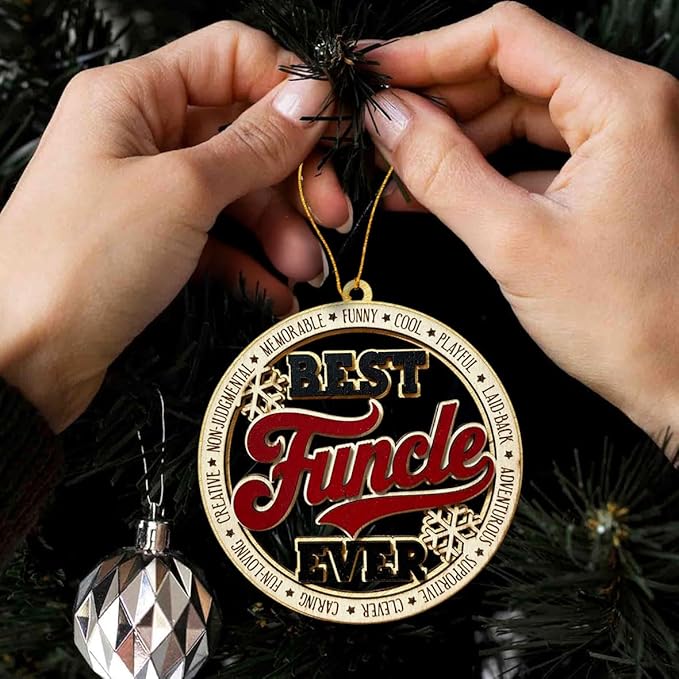 Best Funcle Ever Christmas Ornament – Wooden Christmas Tree Hanging Decoration for Uncle – Funny for Uncle, Cool Funcle Gift Idea, Rustic Farmhouse Christmas Ornament
