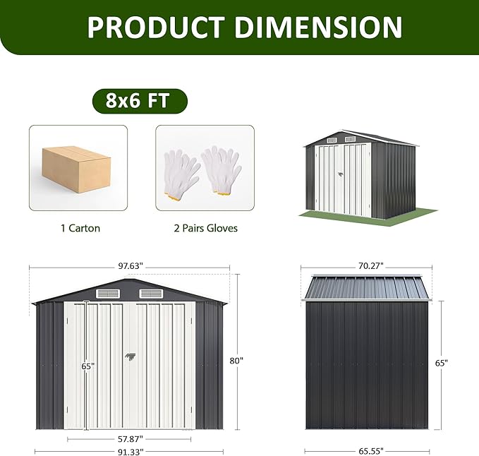 8x6 FT Outdoor Storage Shed, Metal Garden Tool Shed with Updated Frame Structure and Lockable Doors, Ideal for Backyard Garden Patio Lawn, Grey
