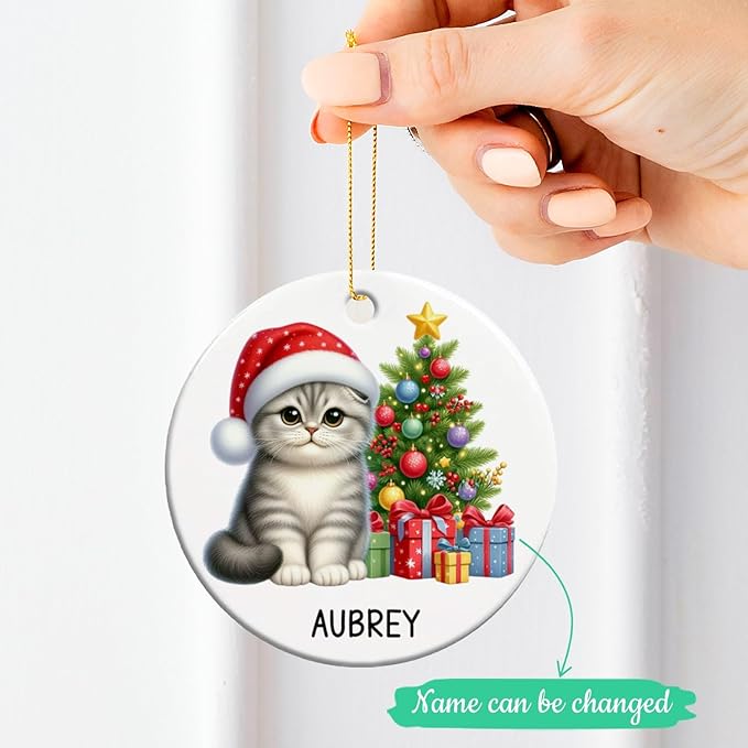 Personalized Scottish Fold Christmas Ceramic Ornaments, Scottish Fold Ornament with Custom Name, Cat Christmas Tree Ornament 2025, Gift for Cat Dad Mom Pet Owner, Pet Lovers Xmas Keepsakes